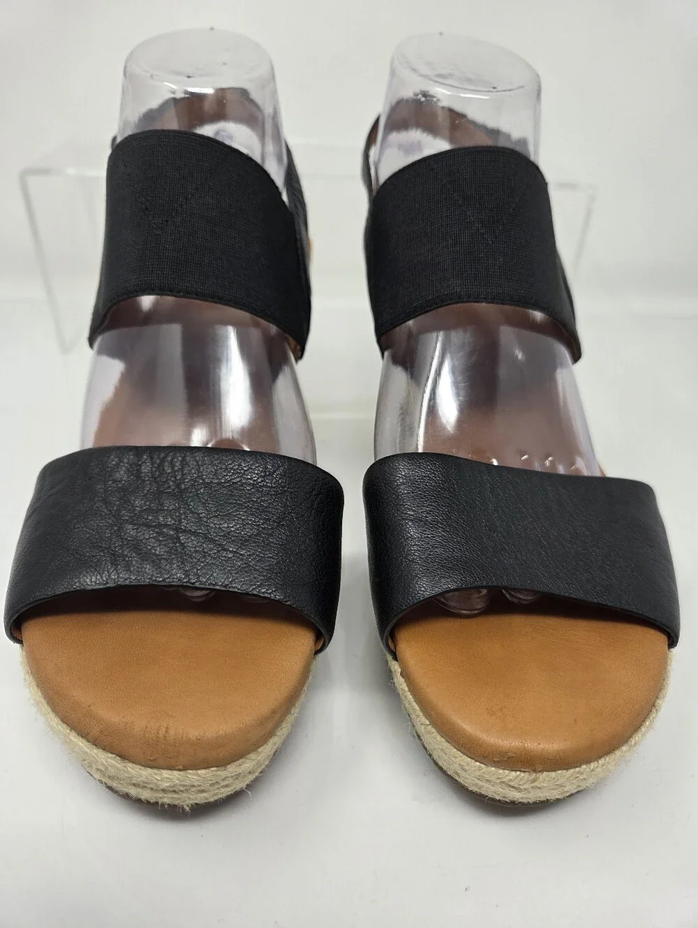 Gentle Souls Kara Espadrille Wedge Sandals Black Leather Womens 10M